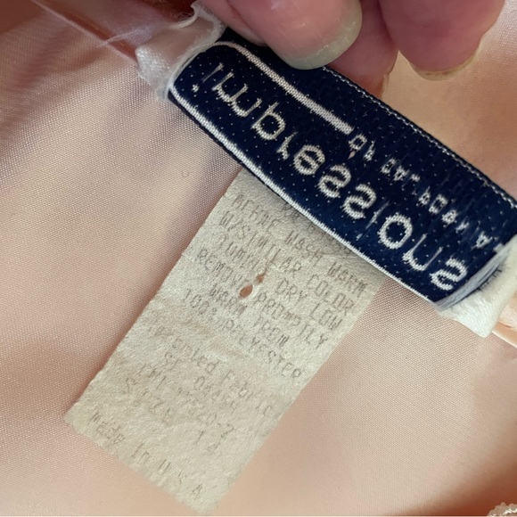 Vintage Impressions of California Peach Satin Lace Collar Blouse Size 14 80s 90s - Picture 7 of 8